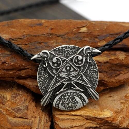 Norse Alknut Futhark Triple Horn Triskele Huggin Munnin Vikings NordicTalisman Odins Raven In The Moon Pendant Necklace