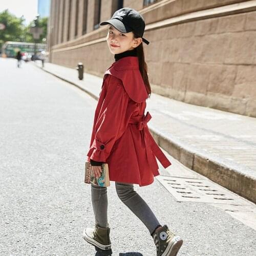 2021 New Fall Clothes Trench Coat for Girl 8 10 12 years with Belt Double-breasted Teenage Girls Windbreaker