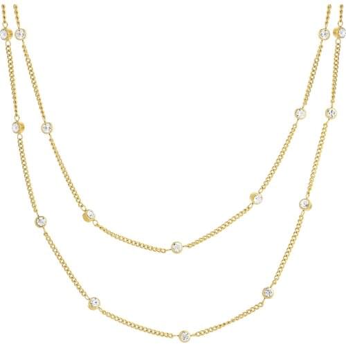 Mavis Hare Crystal Choker Necklace Double Layer Stainless Steel Pendant Chain as Fashion Lady Gift Beach Style