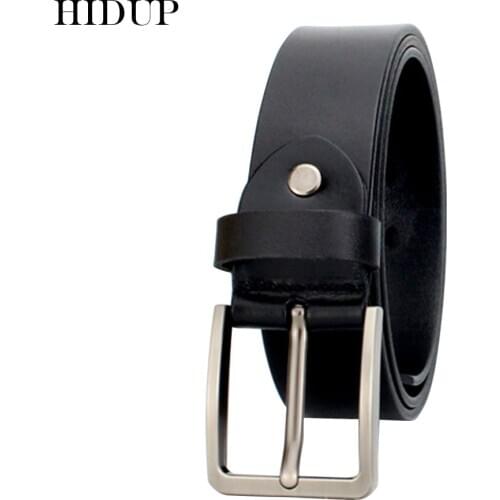 HIDUP Top Quality Design Cow Skin Leather Belts Simple Design Pin Buckle Metal Belt for Men Jeans Accessories 38mm Wide NWWJ149