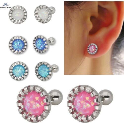 2pcs/Lot Tragus Piercing Fake Opal Gem 1.2*6mm Ear Cartilage Helix Barbells Lip Ring Labret Stud Flower Earring Body Jewelry