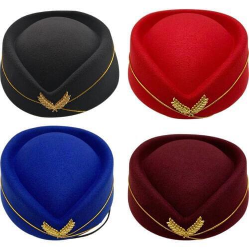 Women Stewardess Cadet Sexy Formal Uniform Hat Caps Accessory Wool Felt Air Hostesses Beret Hat Base Caps