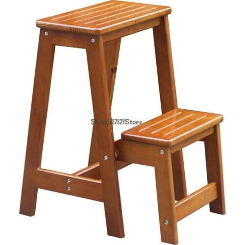 Solid Wood Household Ladder Two Step Folding Ladder Stool Dual Purpose Climbing Stool Practical Indoor Two Step L