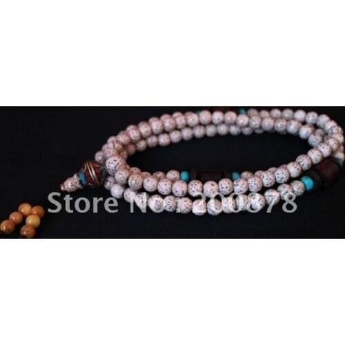 BRO981 Tibetan 108 beads white Starmoon Bodhi mala,6mm,red sandalwood and turquoise beaded lady necklace