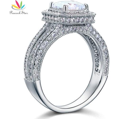 Peacock Star Vintage Style 1.5 Ct Solid 925 Sterling Silver Wedding Promise Engagement Ring CFR8111