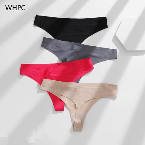 WHPC Ice Silk Seamless Women G-string Low Waist Solid Lady Thongs Plus Size T-back Underwear Smooth Female Panties Lingerie