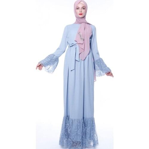 Ramadan Eid lace abayas muslim Robes syari Dubai Fashion female full length ruffles Hedging muslim Abaya Muslim Dress Robe F1608