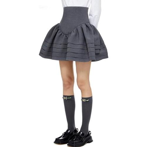 Ladie Loose New Prom Dress High Waist Minimalist Pure Color A-Line Pleated Mini Skirt Cute Bubble Princess Dress 2021 Autumn New