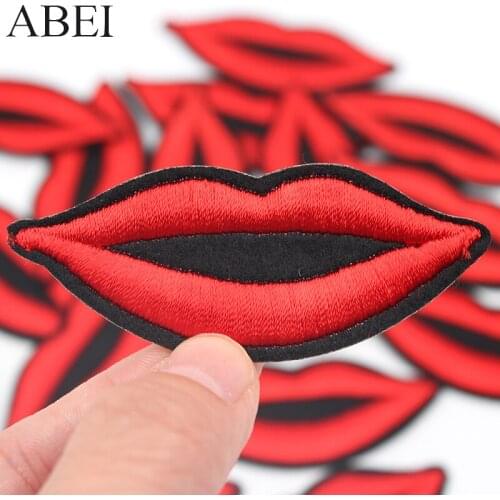 10pcs/lot Embroidered Lip Patches Iron On Mouth Appliques Diy Clothes Bags Jeans Stickers Handmade Sewing Patchwork Accessories