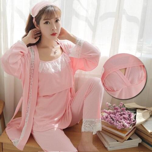 3Pcs/Set Pregnancy Maternity Pajamas Sleepwear Breastfeeding Nightgown Elegant Maternity Nursing clothes Pregnancy Nightwear