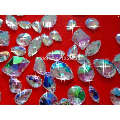 300pcs mixe loading sizes and shapes clear AB colour sew on rhinestones Acrylic crystal loose gemstone hand sewing for dress