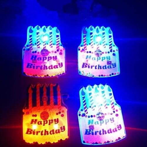 New Women Kids Boy Girl Birthday Cake LED Flashing Brooch Pin Light Up Badge Glow Gift Toy Halloween Glow Party Supplies