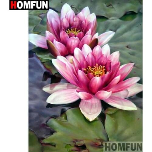 HOMFUN Full Square/Round Drill 5D DIY Diamond Painting "Lotus flower" Embroidery Cross Stitch 5D Home Decor Gift A30017