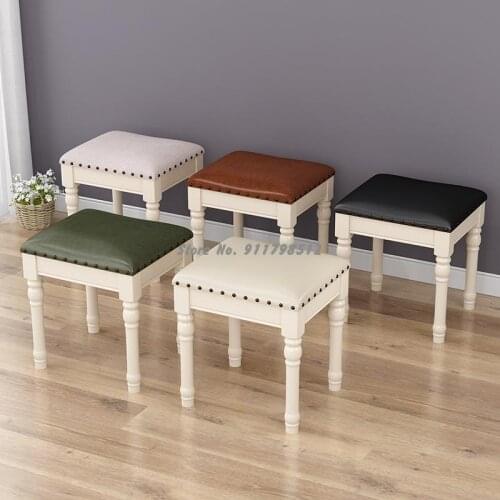 American style dressing stool European style solid wood makeup stool dressing table chair bedroom leather art stool shoe changin