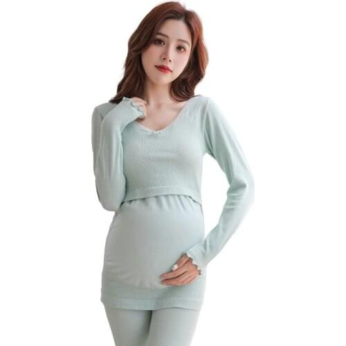 Pregnant Women Thermal Underwear Set Confinement Clothing Breastfeeding Postpartum Pajamas Thermal Underwear plus Velvet Padded