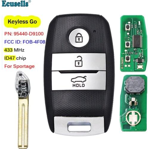 3 Buttons Keyless Go Smart Remote Car Key Fob 433MHz ID47 Chip for KIA Sportage 2016 2017 FCCID: FOB-4F08 P/N: 95440-D9100