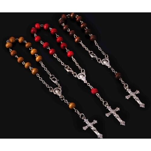6mm.Catholic classic aroma wood beads rosary leave bracelet, wooden beads scent cross bracelet. 48 pieces