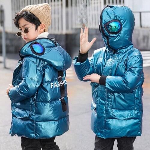 Children boys girls Winter Jacket outerwear With Glass White Duck Down Boys Hooded Coat Zipper Girls Snow Jacket Cosplay Costume