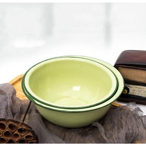 Enamel deepen bowl, old-fashioned nostalgic enamel bowl, green bowl