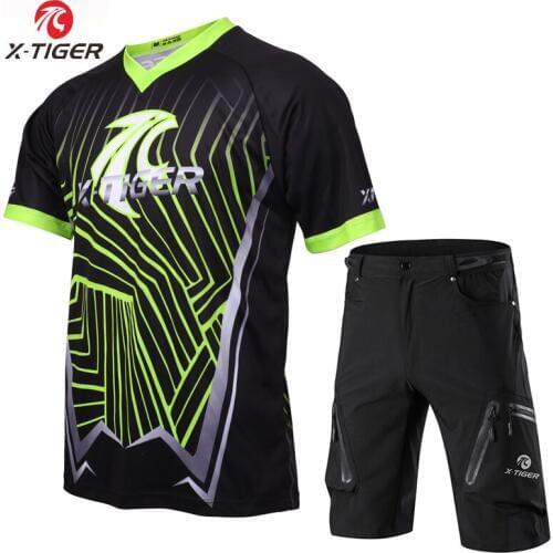 X-Tiger Short Sleeve Downhill Jerseys Set Mountain Bike Shirt Summer Downhill Set Sports Jerseys Wear Breathable Bike DH Shirt