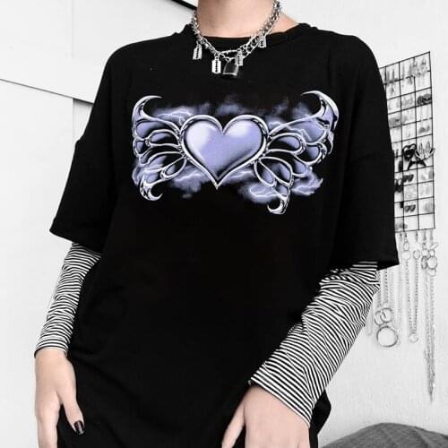 Oversized T Shirt Women Heart-shaped Print Loose Short Sleeve Top Y2K Casual Clothes Fashion Summer punk street style T-Shirt