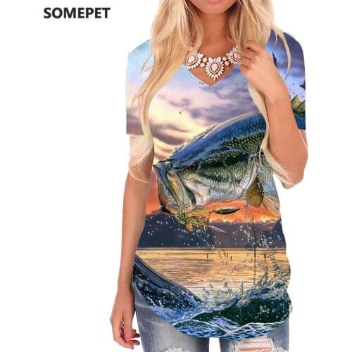 SOMEPET Fish T Shirt Women Animal V-neck Tshirt Ocean Funny T shirts Waves T-shirts 3d Womens Clothing Summer Casual Tops Style