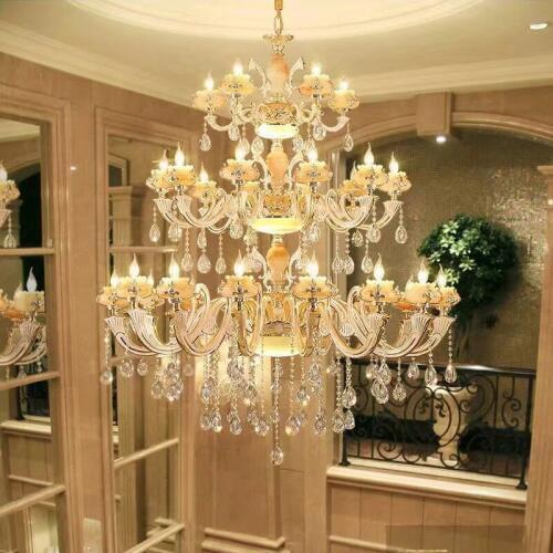 Living Room Large Crystal Chandelier Hotel Hall Long Crystal Chandelier Three Layer Candle Lamp Chandelier Lighting Modern Lamp