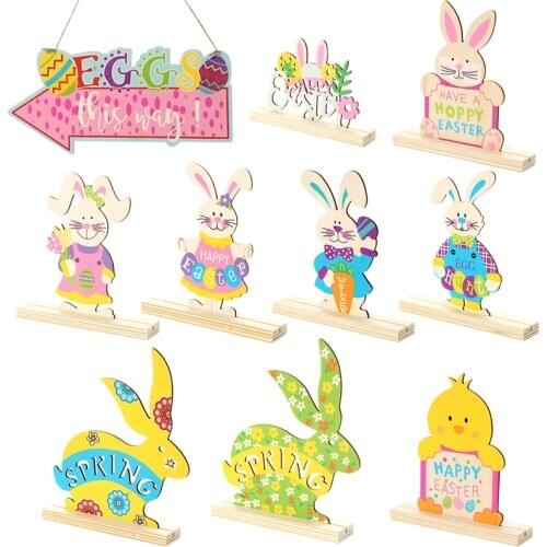 Easter Ornament Wooden Bunny Rabbit Shapes DIY Craft Party Favors Easter Party Decoration Kids Gifts for Home Wedding