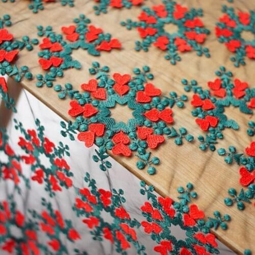 Red love garland 3d embroidery embroidery water-soluble green dress clothes cloth lace designer fabrics for patchwork tablecloth