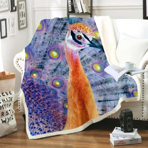 Colorful Peacock Blanket 3D Print Sherpa Blanket on Bed Kids Girl Flower Home Textiles Dreamlike Style 01