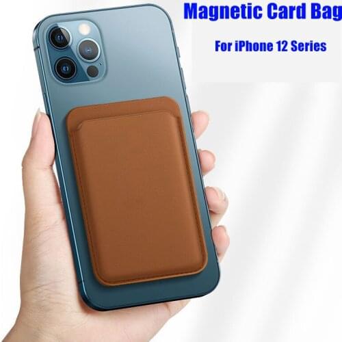 Magnetic Credit Wallet Card Holder For 12 Pro Max Magsafing Card Bag Case For iPhone 12 Mini PU Leather