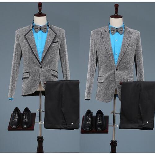 Fashion singer stage ingle button clothing for men suit set with pants 2020 mens wedding suits costume groom formal dress tie