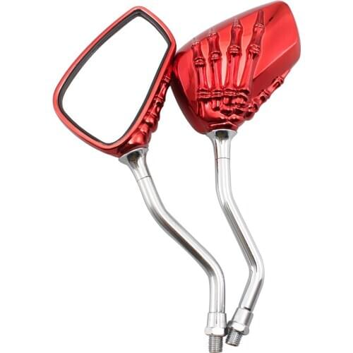 Motorcycle Skeleton Skull Hand Claw Rearview Side Mirrors Handlebar Mount Red 8 10 mm For Harley Honda Suzuki Yamaha Cruiser
