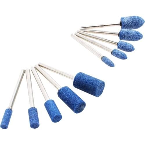 10 Pieces 3mm Shank 4-10mm Polishing Grinding Head Abrasive Mounted Stone Drill Set for Engraving Cutting Buffing Blue