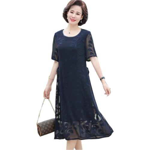 New Mother Summer Dress 40-Year-Old 50-Year-Old Middle-Aged Elderly Womens Clothing Women Chiffon Long Dress