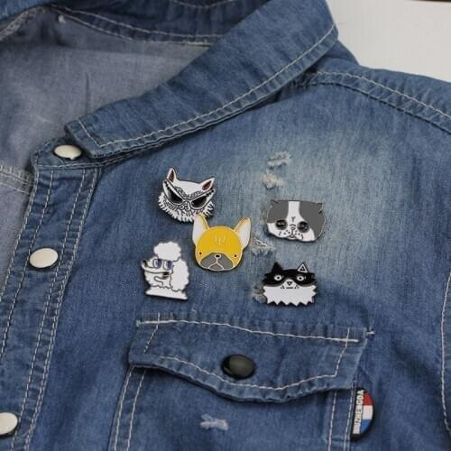 2018 New Arrival Cute Animal Enamel Brooch Funny Small Dog Cat Alloy Pins For Bag/Clothing Accessory 100pcs/lot