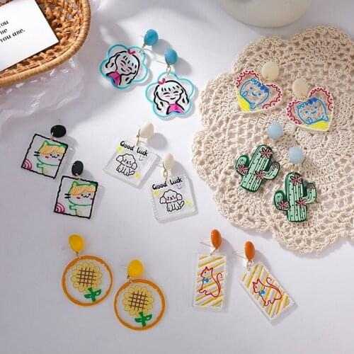 New Creative Acrylic Printing Pattern Earrings for Women Cute Geometric Animal Girl Cactus Resin Earrings Fashion Jewelry 2021