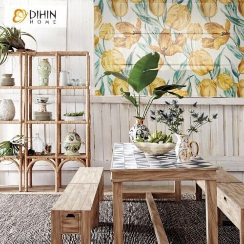 Pastoral Yellow Flowers Printed Custom Roman Blinds For Living Room Flat Roman Shades Free Shipping