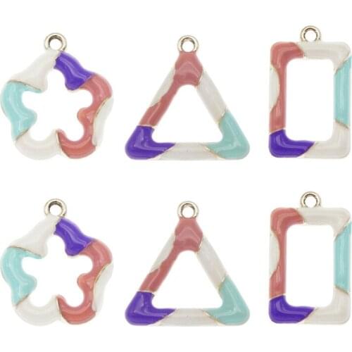 Julie Wang 4PCS Enamel Geometric Charms Alloy Triangle Rectangle Flower Pendant Bracelet Earrings Jewelry Making Accessory
