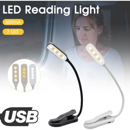 Portable Desk Reading Light Rechargeable 3 Brightness Levels Flexible Gooseneck Clip On Book Lights for Home Office Dorm Camping