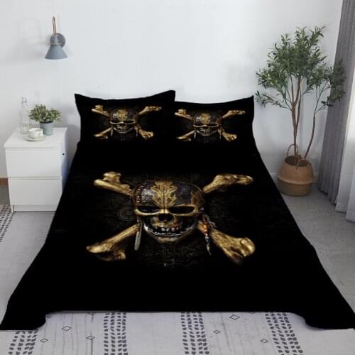 Gothic Skull Bed Sheet Set 3D Printed Black Bed Flat Sheet With Pillow Cover Luxury Bedding King Queen Size Dropshipping