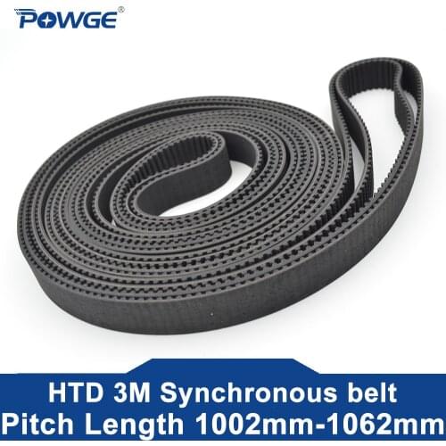POWGE HTD 3M Timing belt C= 384 387 390 393 width 6/9/15mm Teeth 128 129 130 131 HTD3M synchronous 384-3M 387-3M 390-3M 393-3M