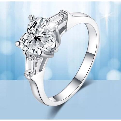 Luxury 100% 925 Sterling Silver Created Wedding Heart Wedding Rings For Women Pass Diamond Test Elegant Party Fine Jewelry Gift