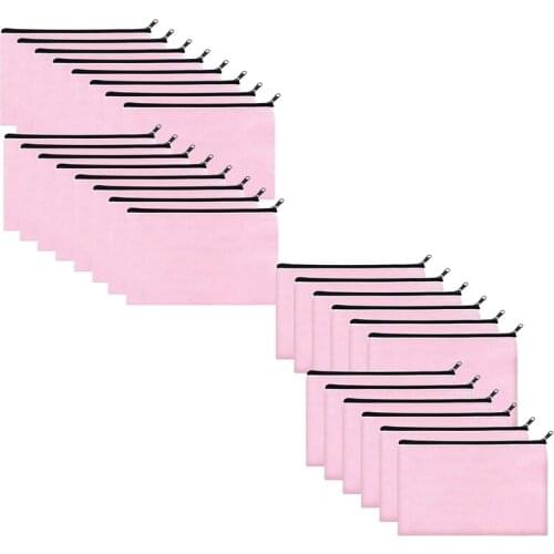 Pink Canvas Makeup Bag,Bulk Cosmetic Bags with Multi-Color Zipper,Canvas Zipper Pencil Case Pouch,DIY Craft