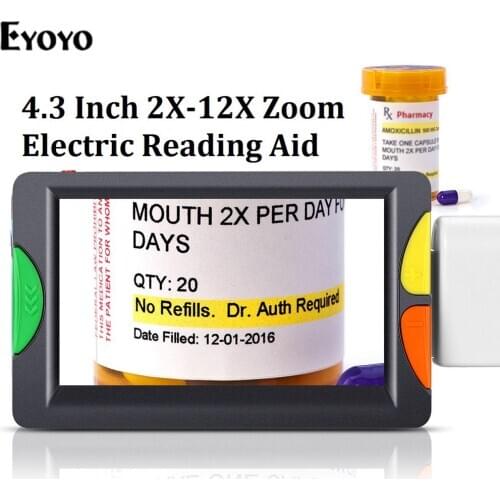 Handheld Portable Digital Magnifier 4.3 Inch Screen 2X-12X Zoom Electric Reading Aid 2 LED lights Foldable for Low Vision