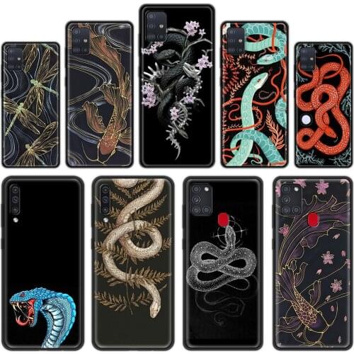 Silicone Case for Samsung Galaxy A71 A51 A41 A31 A21 A72 A91 A12 A21s A21 A11 A01 5G Black Cover Coque Snake Dragonfly