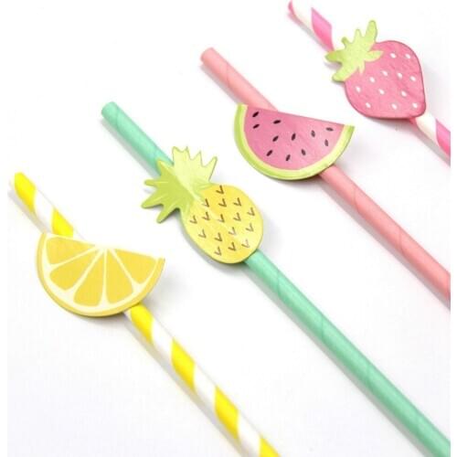 10PCS Pineapple Lemon Strawberry Paper Straws Hawaiian Luau Party Decoration Tropical Drinks Summer Fruits Party