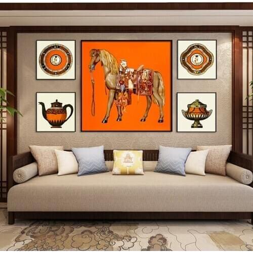 Modern Orange Horse Still Life Canvas Painting Postera and Prints Bedroom Wall Art Pictures for Living Room Home Decorations