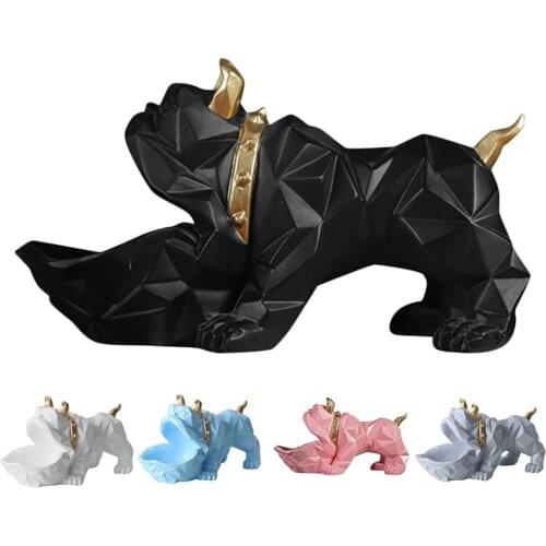 Big Mouth Dog Statue Synthetic Resin Entrance Cabinet Key Candy Storage Box Bulldog Figurines Home Desktop Decor