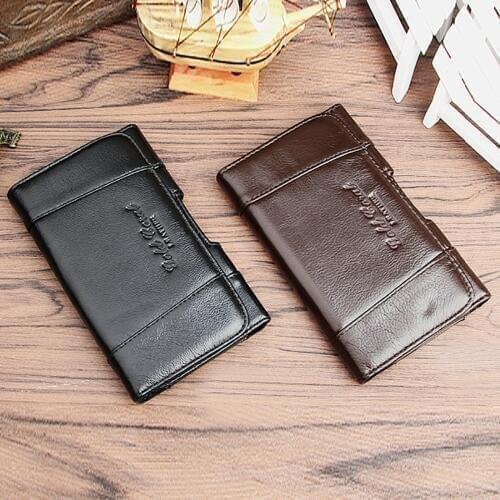 Men Genuine Leather Purse Cell/Mobile Phone Case Cover Skin Belt Pack Hip Bum Natural Cowhide High Quality Male Waist Fanny Bags